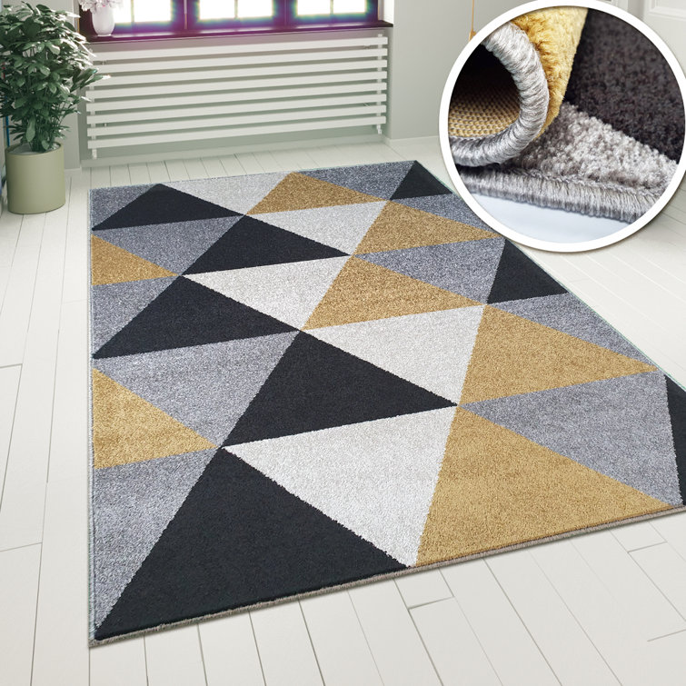 Fjørde & Co Mordecai Triangles Tufted Yellow/Black/Grey Rug Wayfair.co.uk
